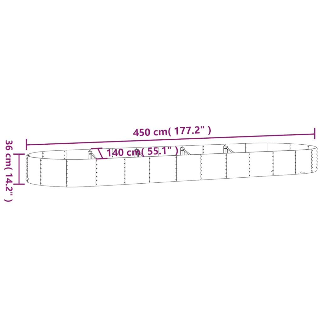 Hochbeet Verzinkter Stahl 450x140x36 cm Grau