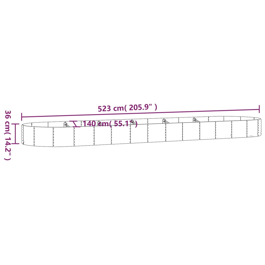Hochbeet Verzinkter Stahl 523x140x36 cm Grau