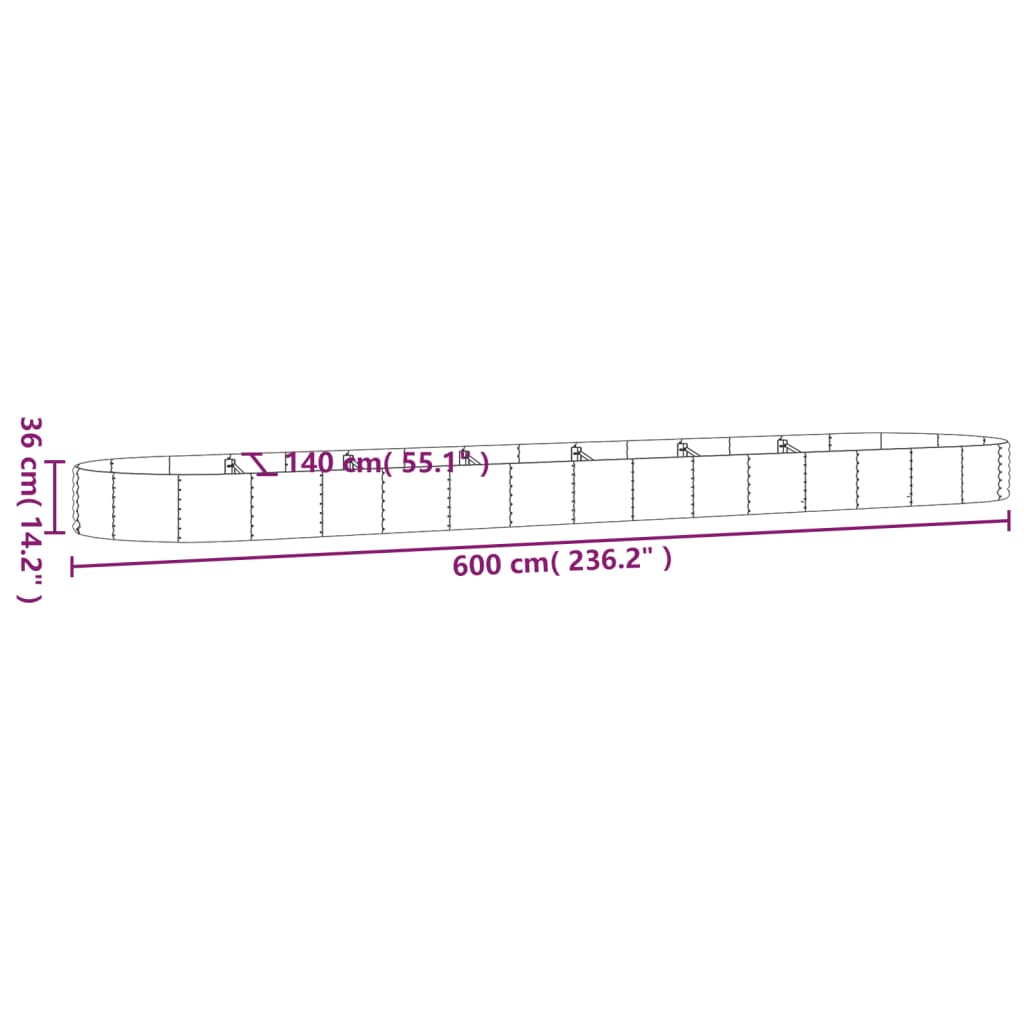 Raised bed powder-coated steel 600x140x36 cm silver