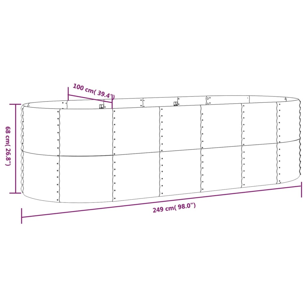 Hochbeet Verzinkter Stahl 249x100x68 cm Silbern