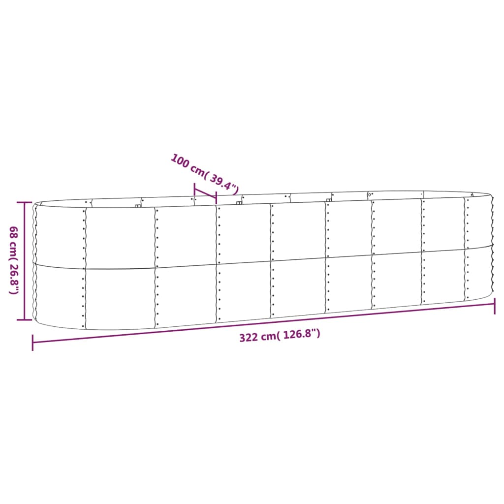 Jardinière surélevée en acier thermolaqué 322x100x68 cm gris
