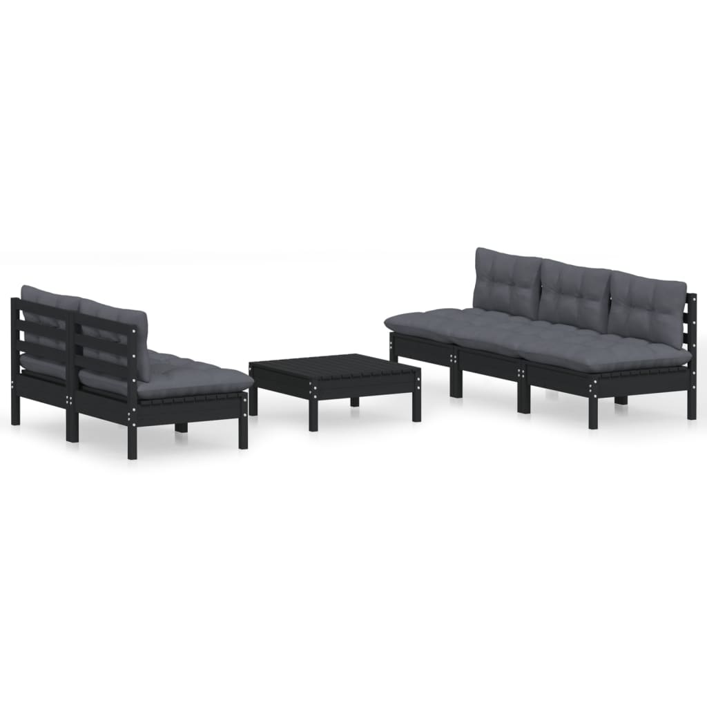 6-tlg. Garten-Lounge-Set mit Anthrazit Kissen Kiefernholz
