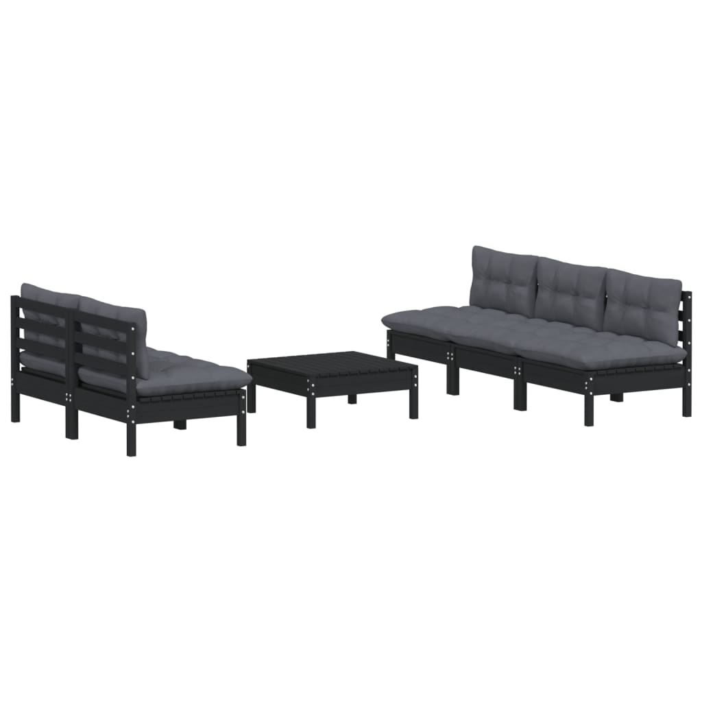 6-tlg. Garten-Lounge-Set mit Anthrazit Kissen Kiefernholz