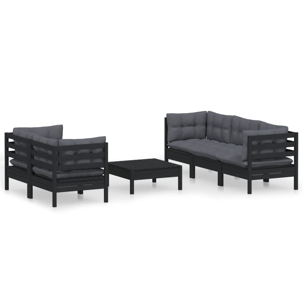 6-tlg. Garten-Lounge-Set mit Anthrazit Kissen Kiefernholz