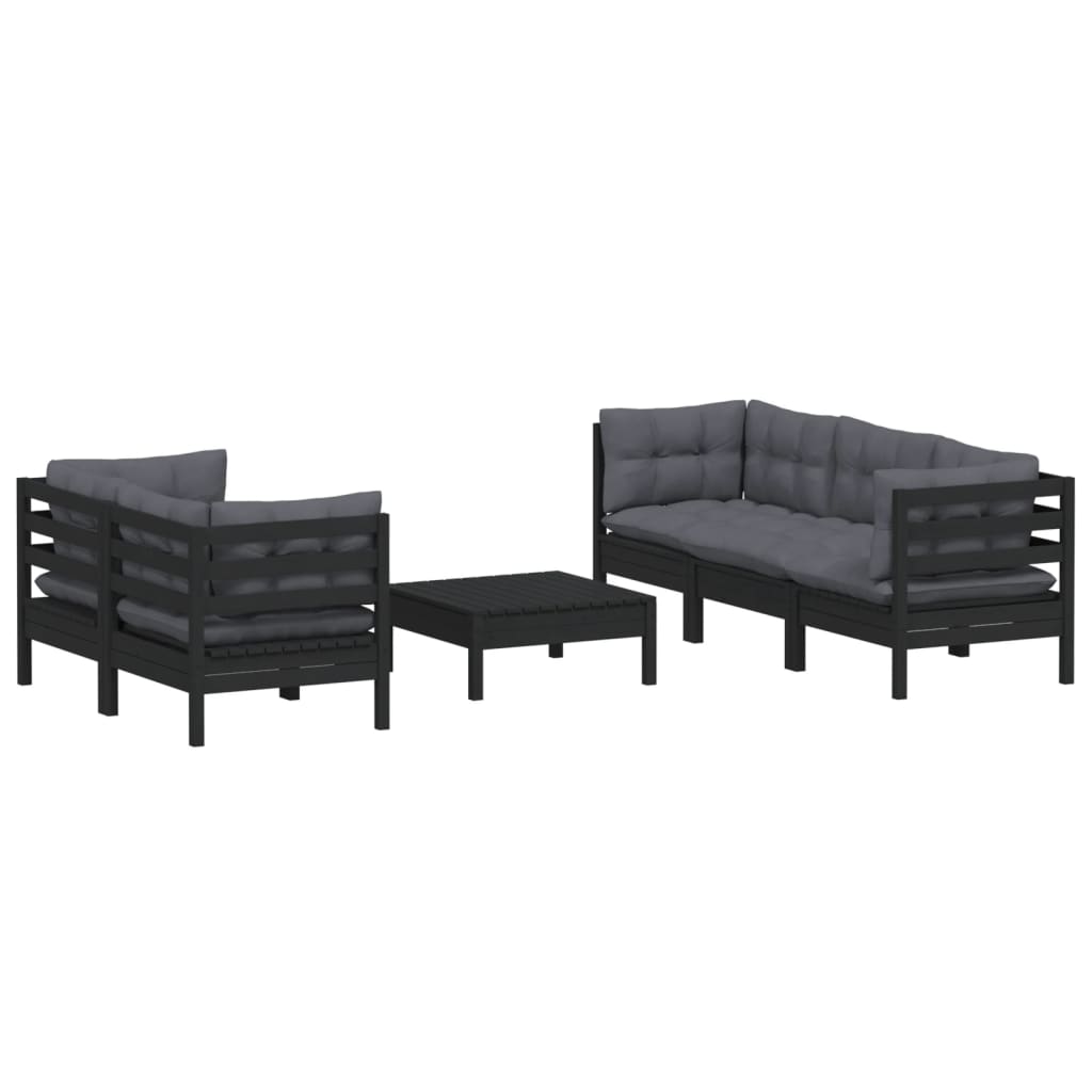 6-tlg. Garten-Lounge-Set mit Anthrazit Kissen Kiefernholz