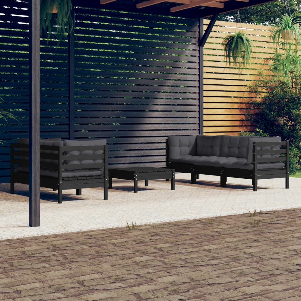 6-tlg. Garten-Lounge-Set mit Anthrazit Kissen Kiefernholz