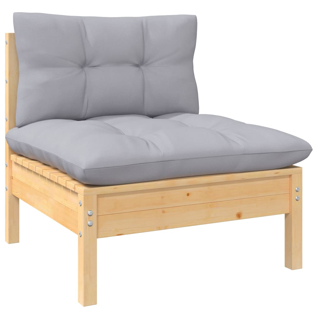 4-seater garden sofa with grey cushions solid pine wood