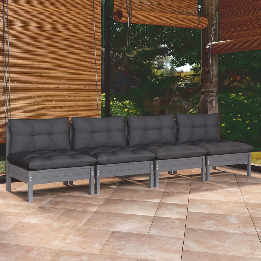 4-seater garden sofa with anthracite cushions made of solid pine wood