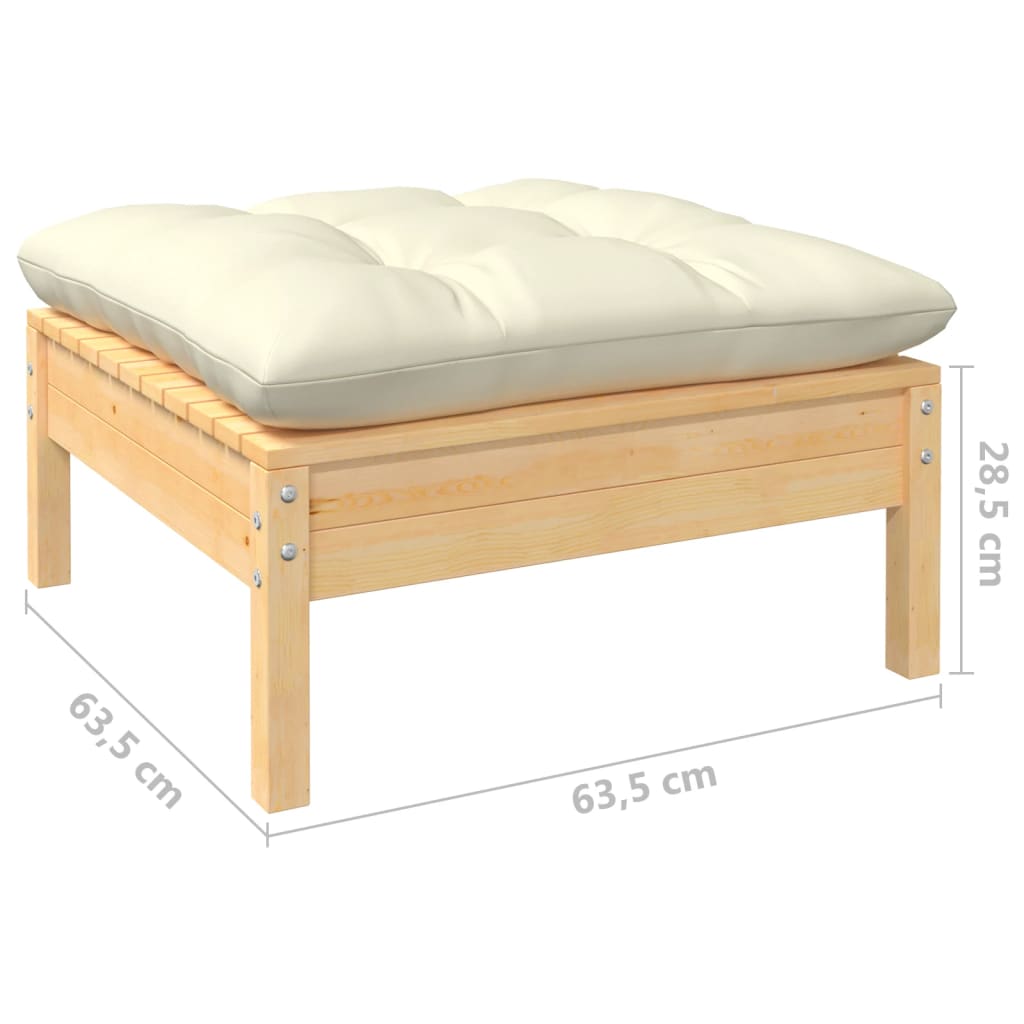 Salon de jardin 10 pièces avec coussins crème, bois de pin massif