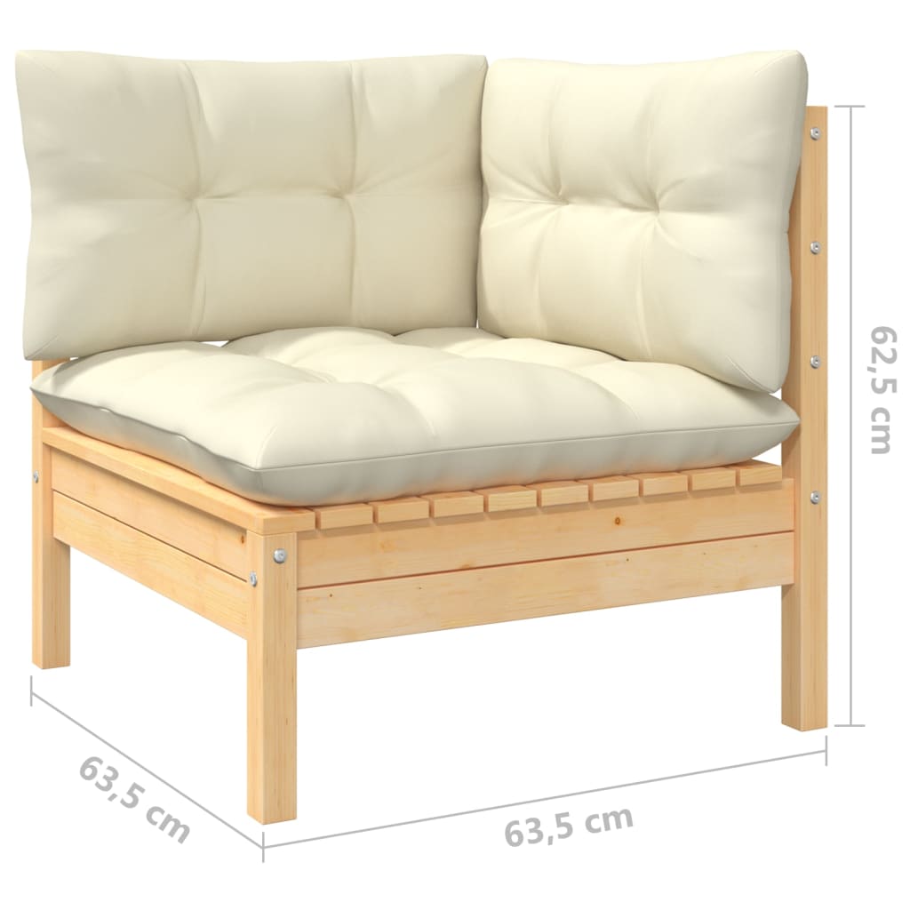 Salon de jardin 10 pièces avec coussins crème, bois de pin massif