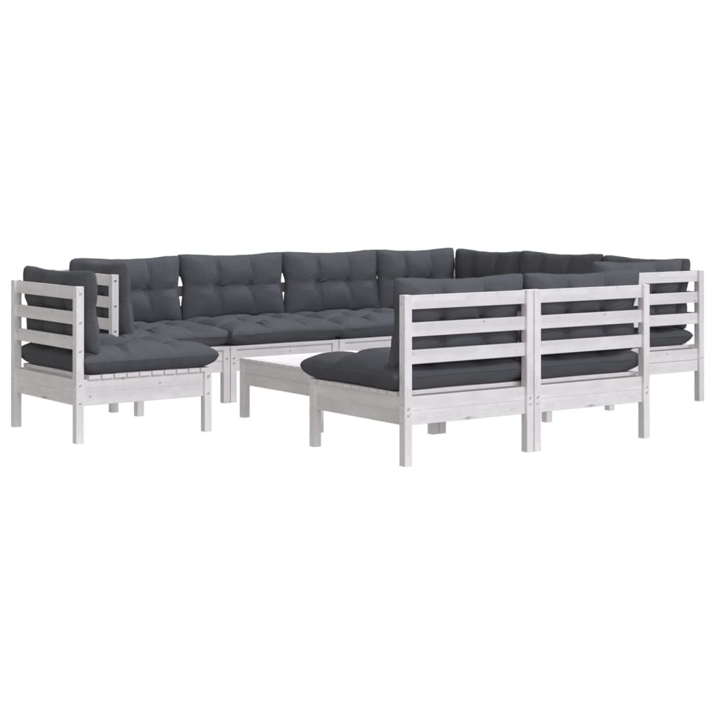 Salon de jardin 10 pièces avec coussins, en pin blanc massif