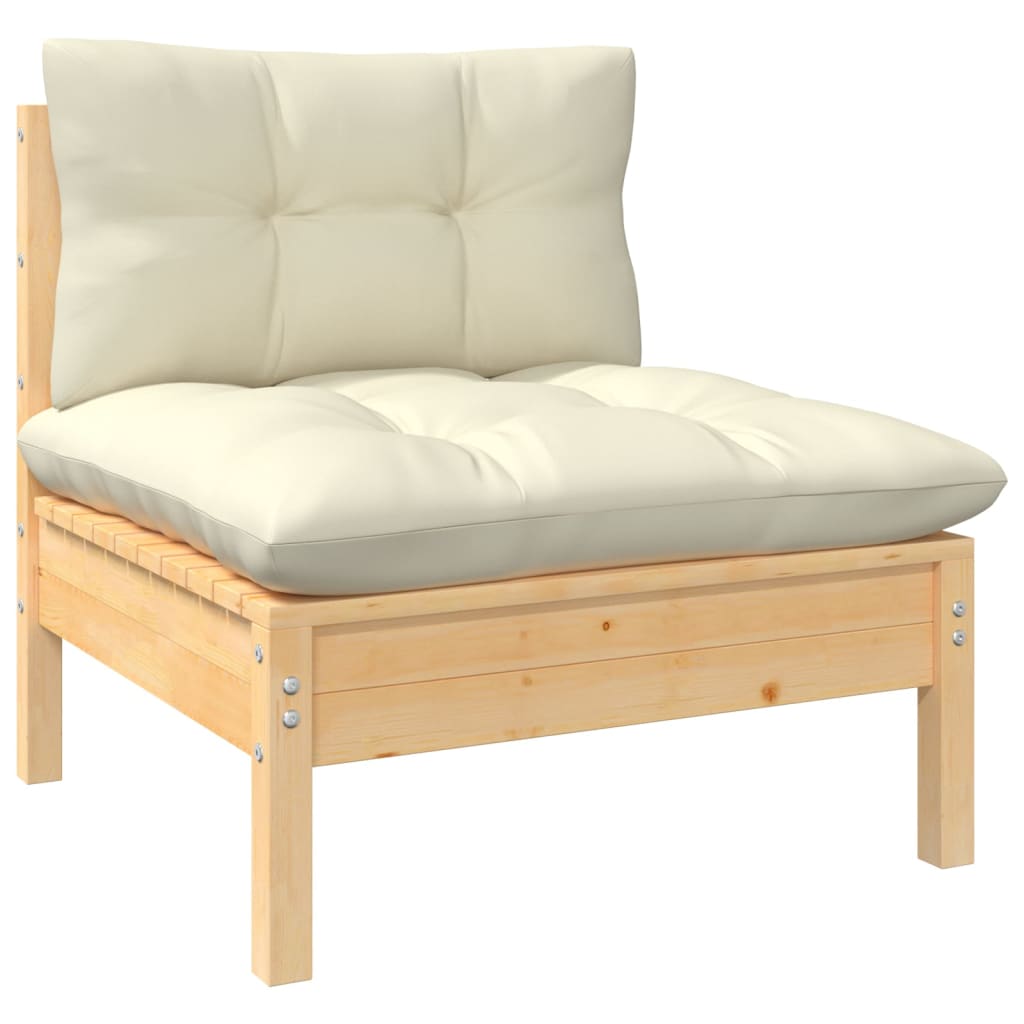 Salon de jardin 10 pièces avec coussins crème, bois de pin massif