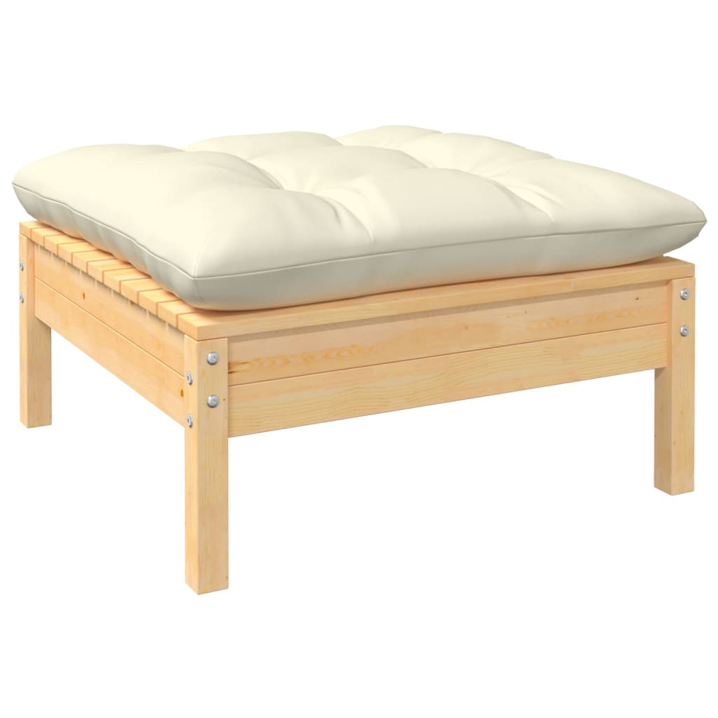 Salon de jardin 10 pièces avec coussins crème, bois de pin massif