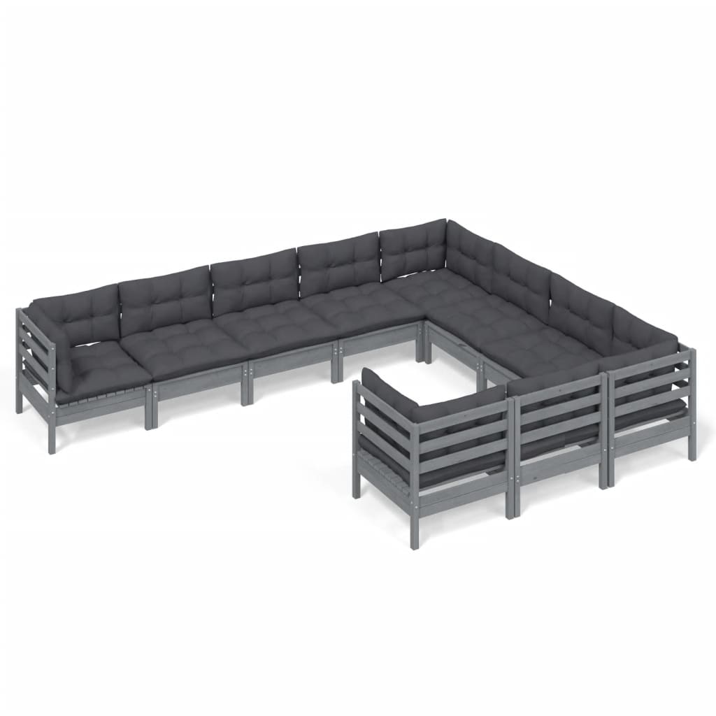 Salon de jardin 10 pièces avec coussins, pin gris