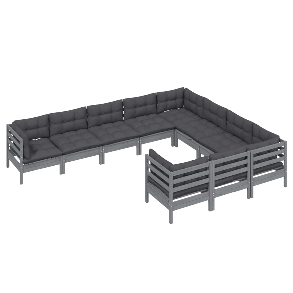Salon de jardin 10 pièces avec coussins, pin gris