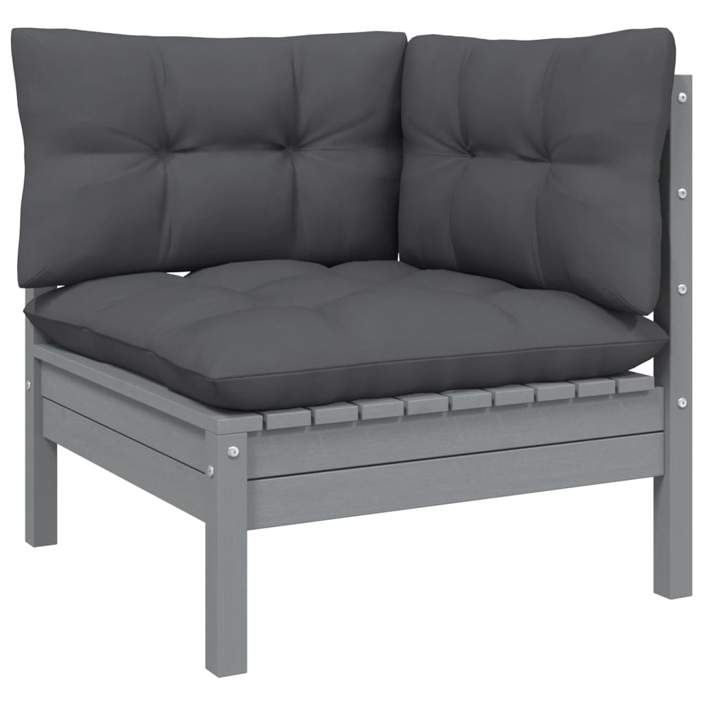 Salon de jardin 10 pièces avec coussins, pin gris