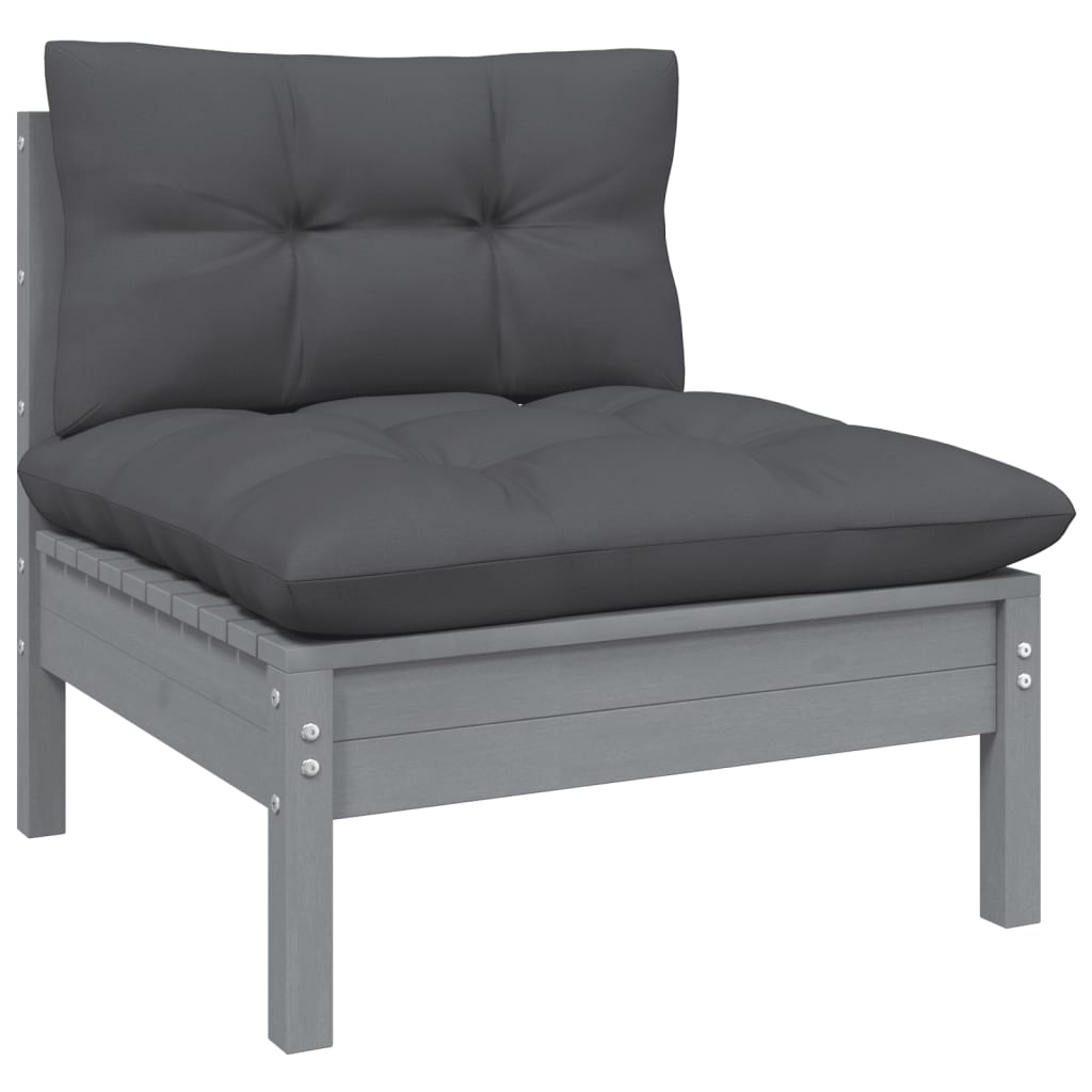 Salon de jardin 10 pièces avec coussins, pin gris