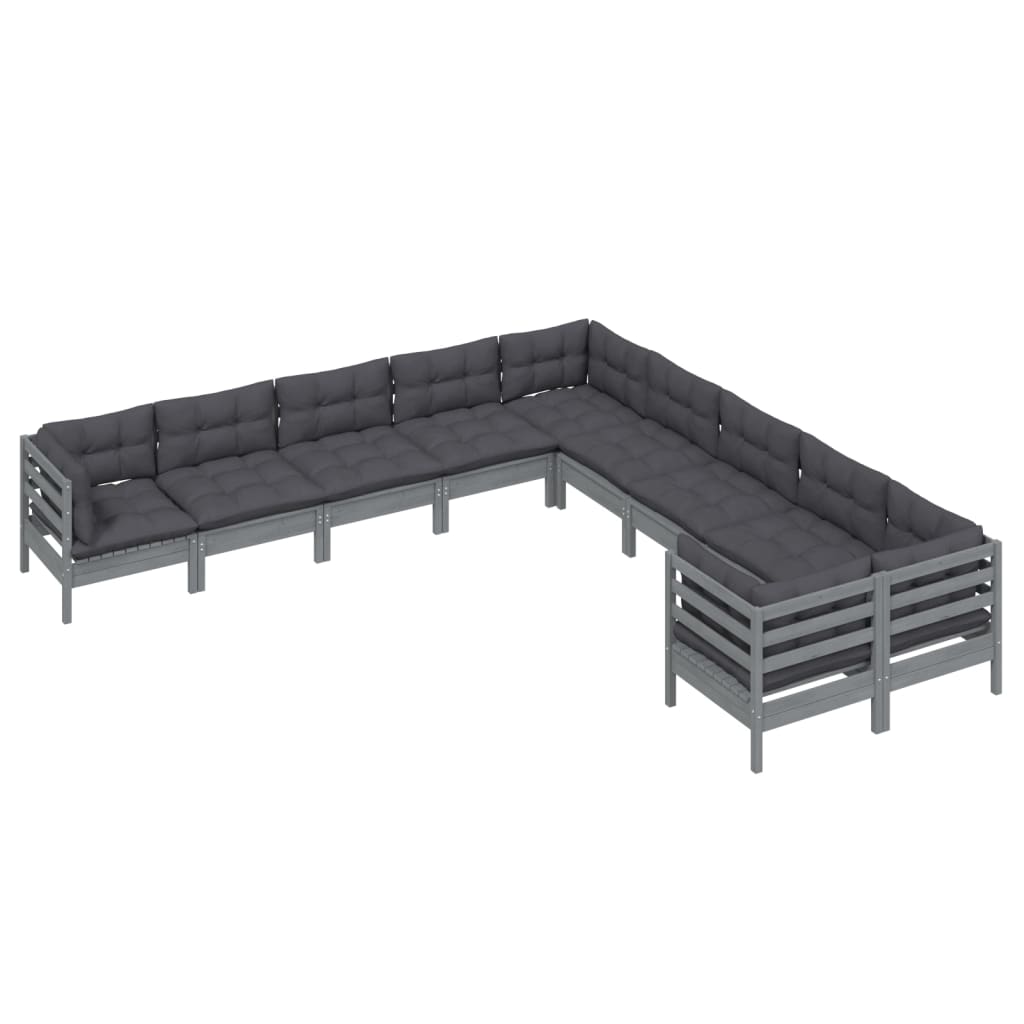 Salon de jardin 10 pièces avec coussins, pin gris