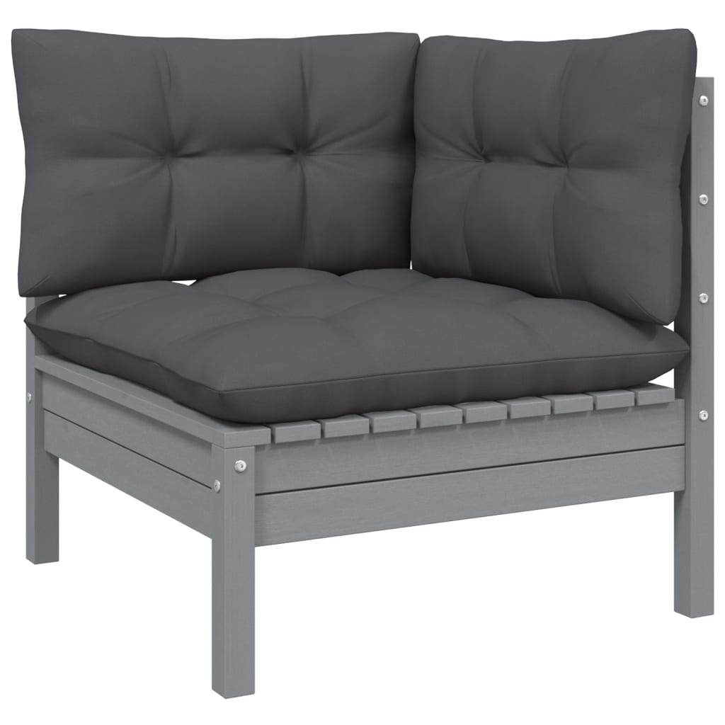 Salon de jardin 10 pièces avec coussins, pin gris