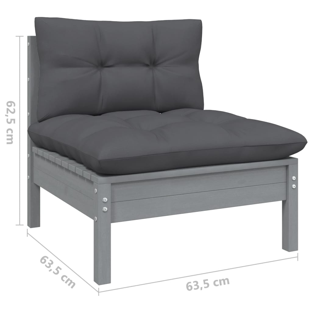 Salon de jardin 10 pièces avec coussins, pin gris