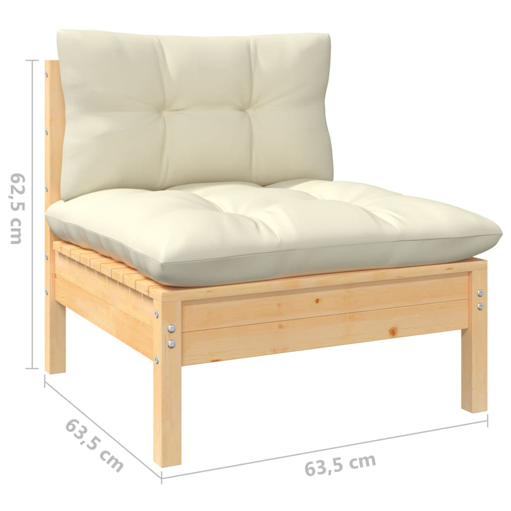 Salon de jardin 10 pièces avec coussins crème, bois de pin