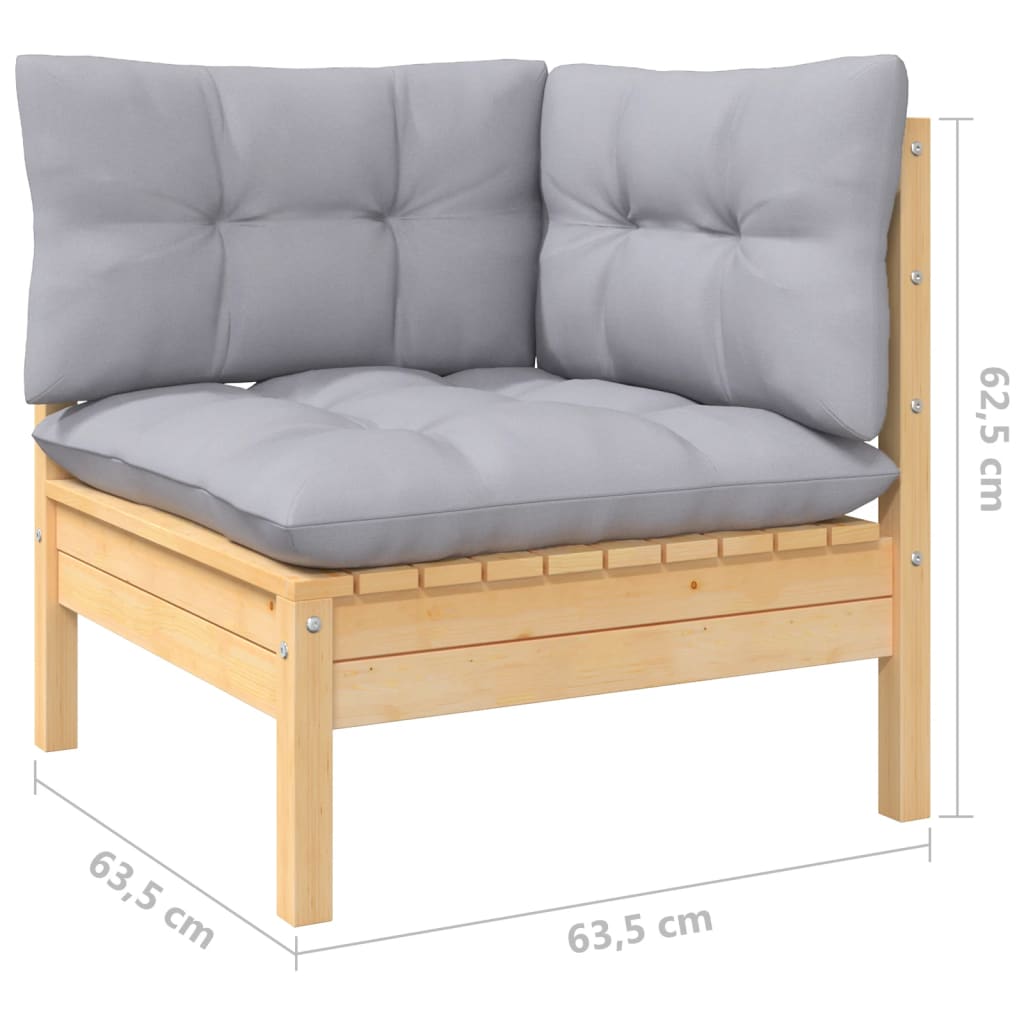Salon de jardin 10 pièces avec coussins gris en pin