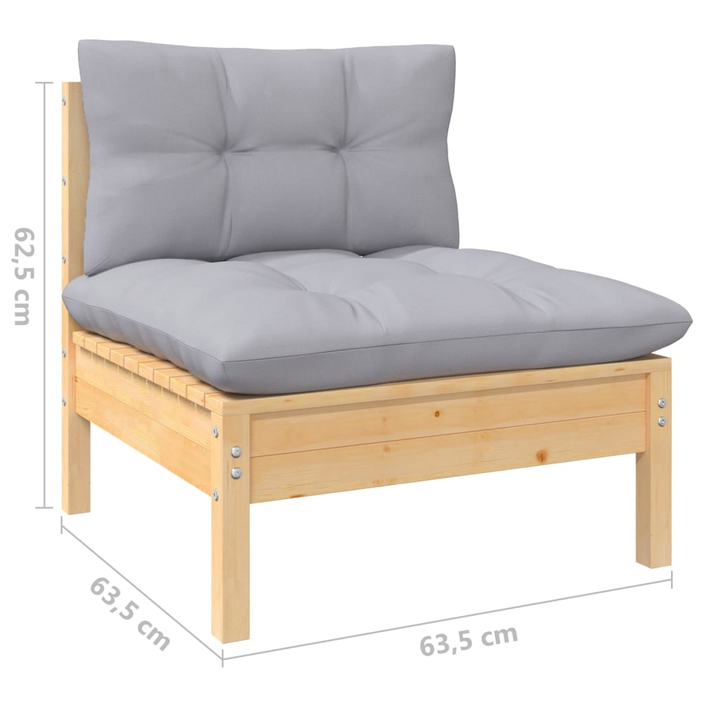 Salon de jardin 10 pièces avec coussins gris en pin