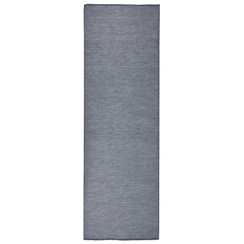 Outdoor rug flat weave 80x250 cm blue
