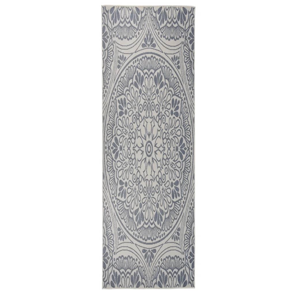 Outdoor rug flat weave 80x250 cm blue pattern