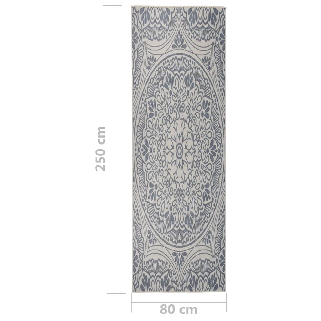 Outdoor rug flat weave 80x250 cm blue pattern