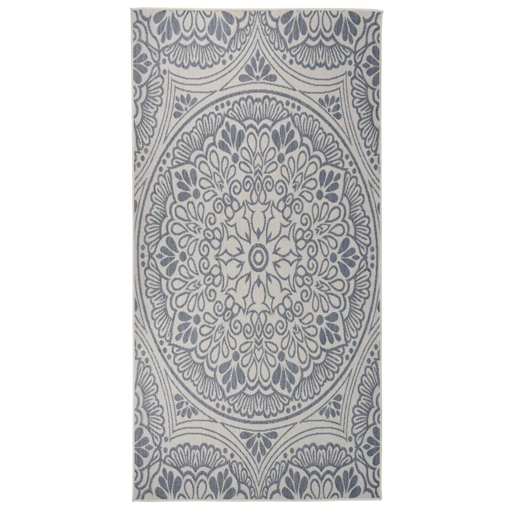 Tapis d'extérieur tissé plat 100x200 cm motif bleu