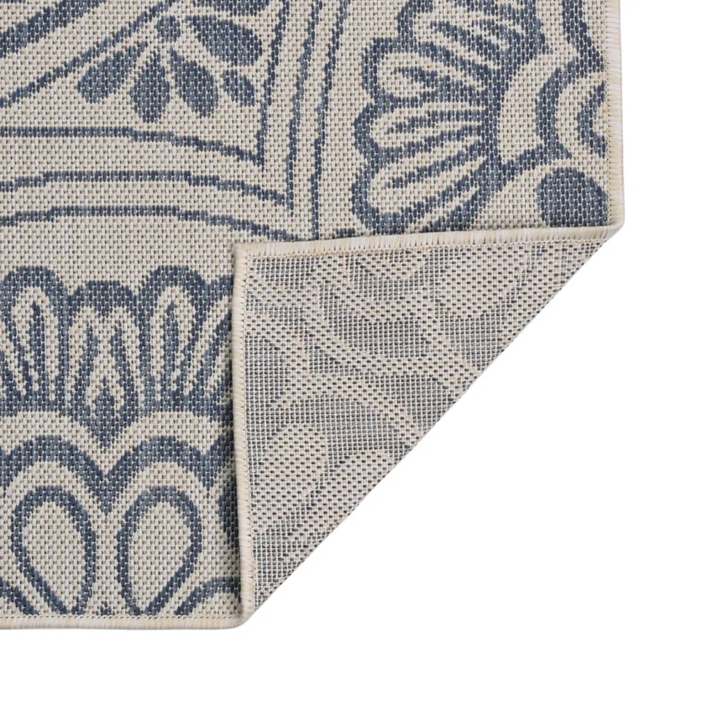 Tapis d'extérieur tissé plat 100x200 cm motif bleu
