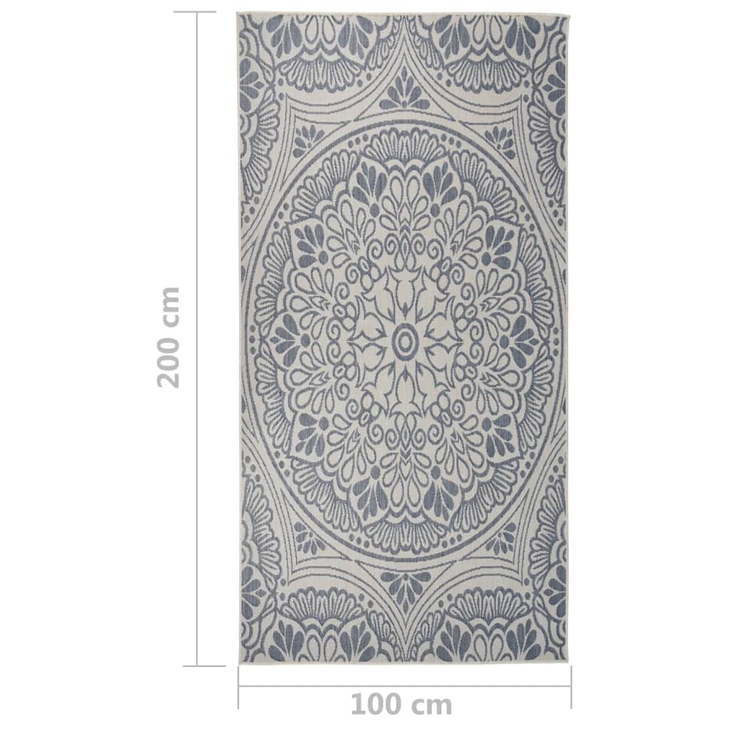 Tapis d'extérieur tissé plat 100x200 cm motif bleu