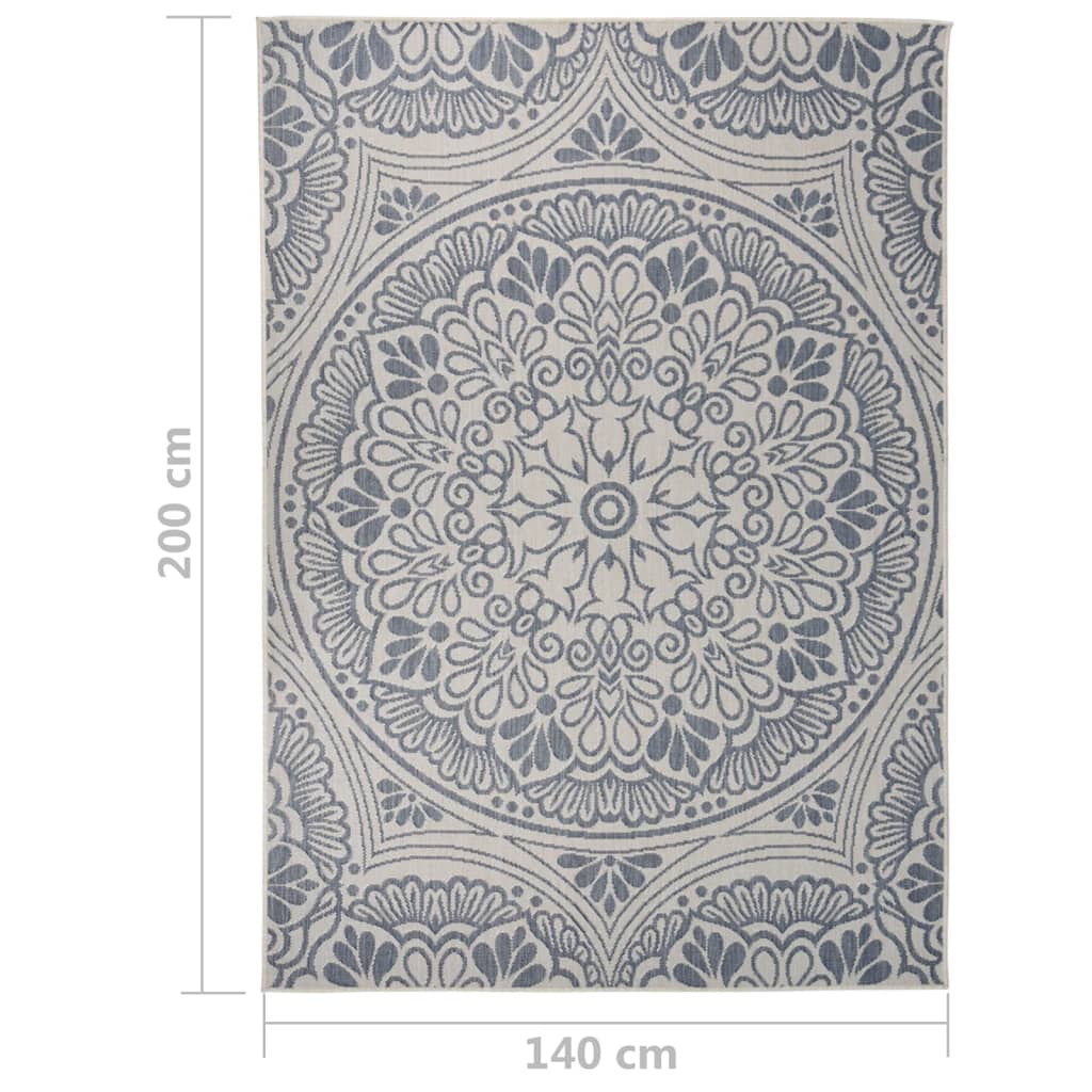 Outdoor rug flat weave 140x200 cm blue pattern