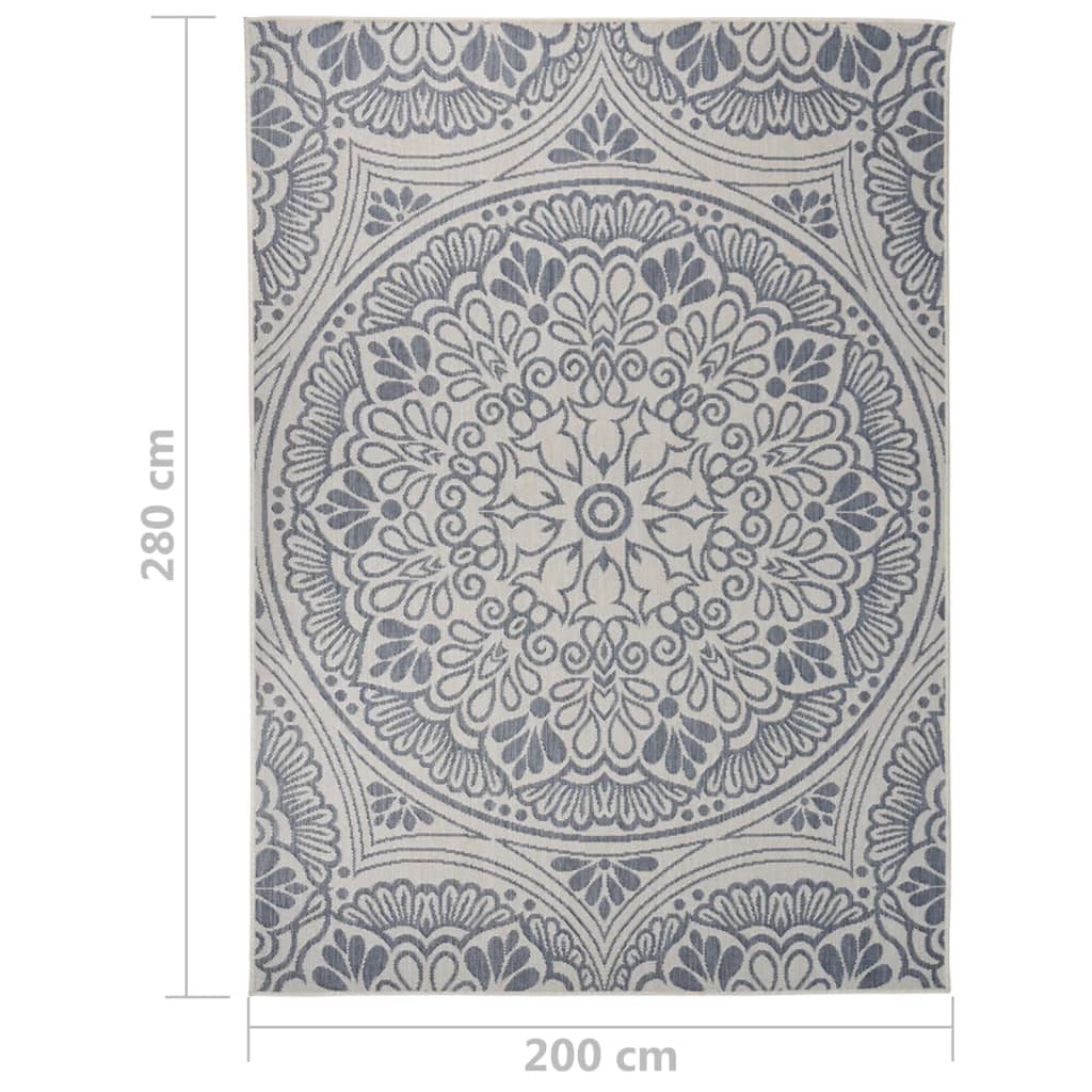 Outdoor rug flat weave 200x280 cm blue pattern