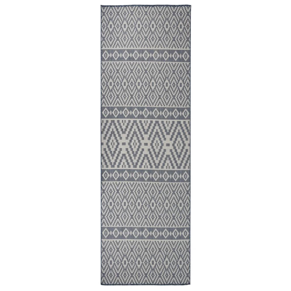 Outdoor rug flat weave 80x250 cm blue striped