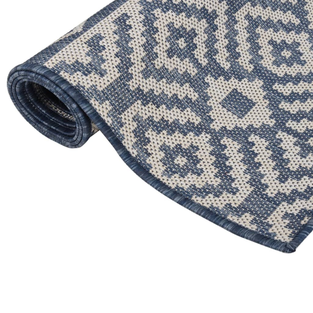 Outdoor rug flat weave 80x250 cm blue striped