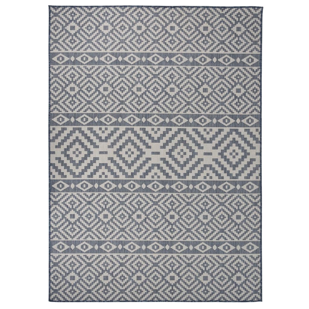 Outdoor rug flat weave 200x280 cm blue striped