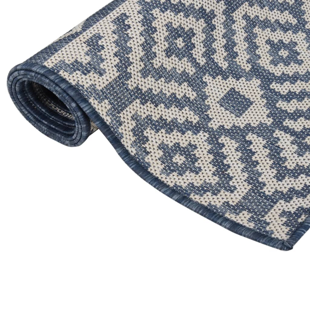 Outdoor rug flat weave 200x280 cm blue striped