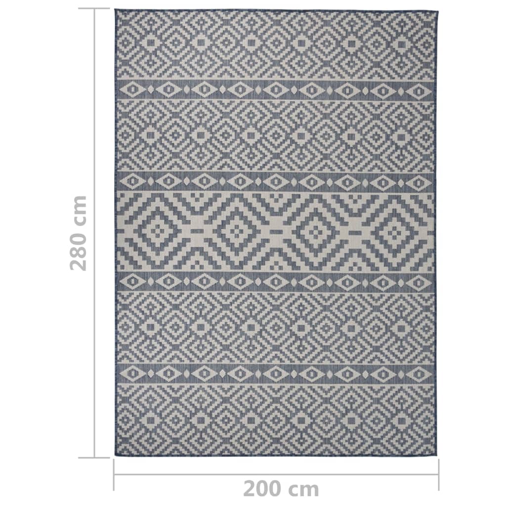 Outdoor rug flat weave 200x280 cm blue striped