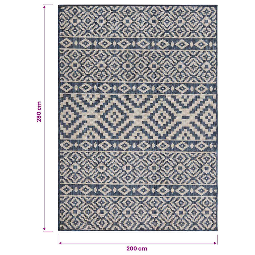 Outdoor-Teppich Flachgewebe 200x280 cm Blau Gestreift