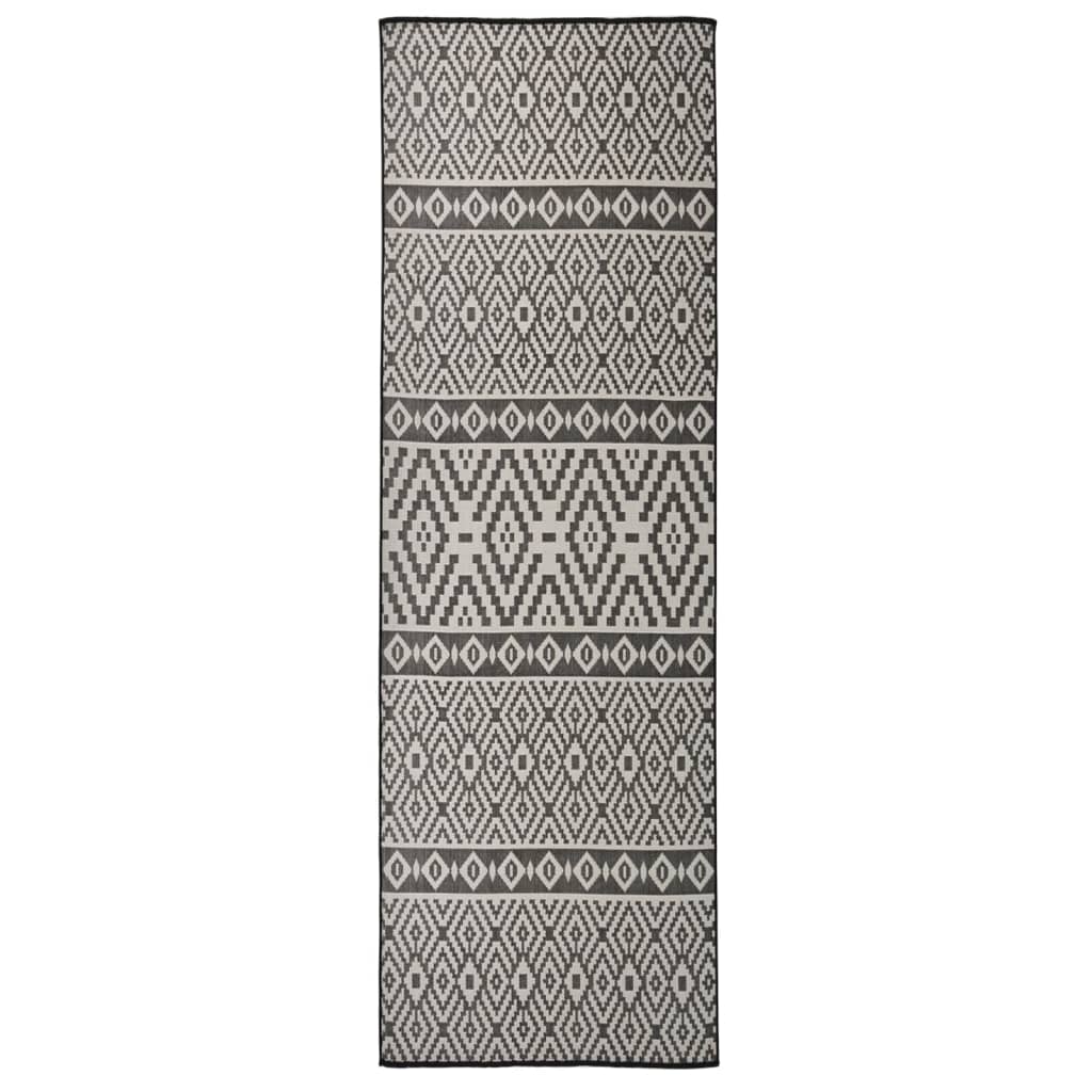 Outdoor rug flat weave 80x250 cm black striped