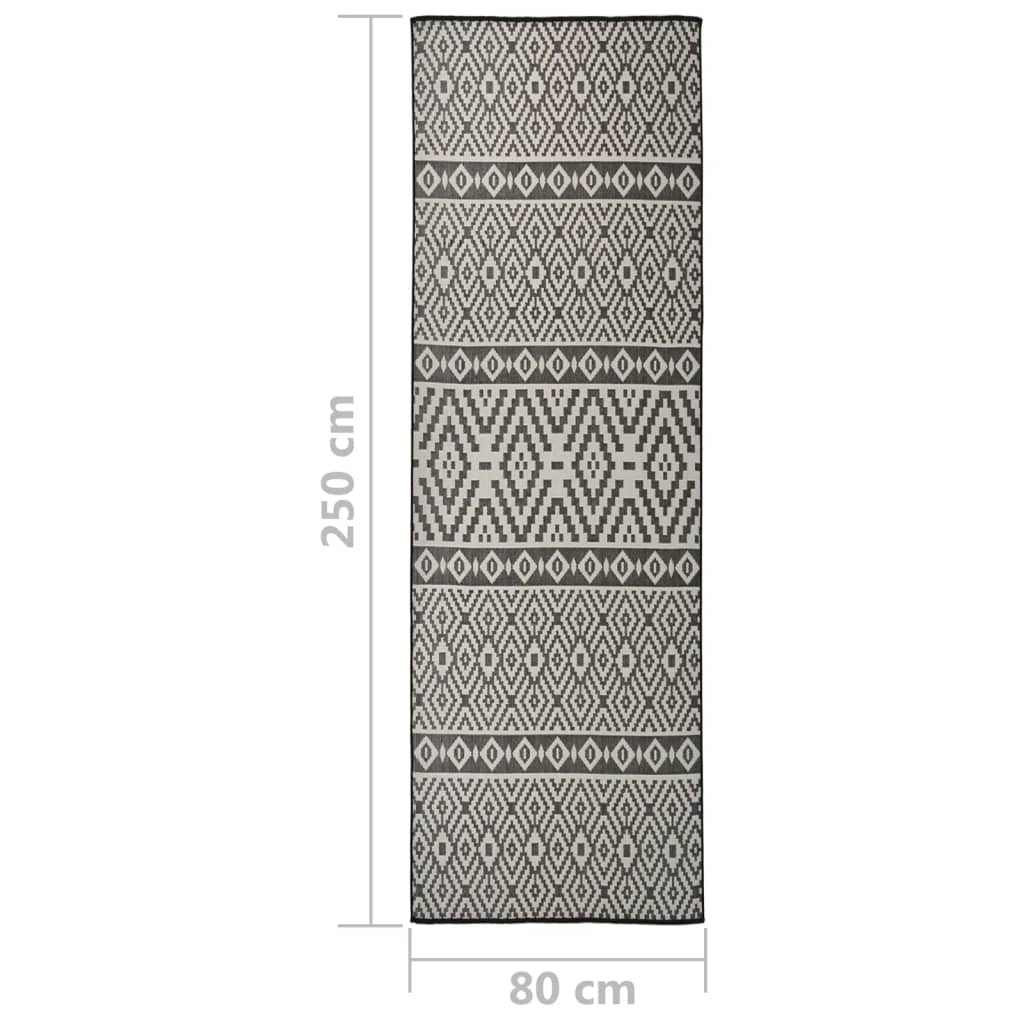 Outdoor rug flat weave 80x250 cm black striped