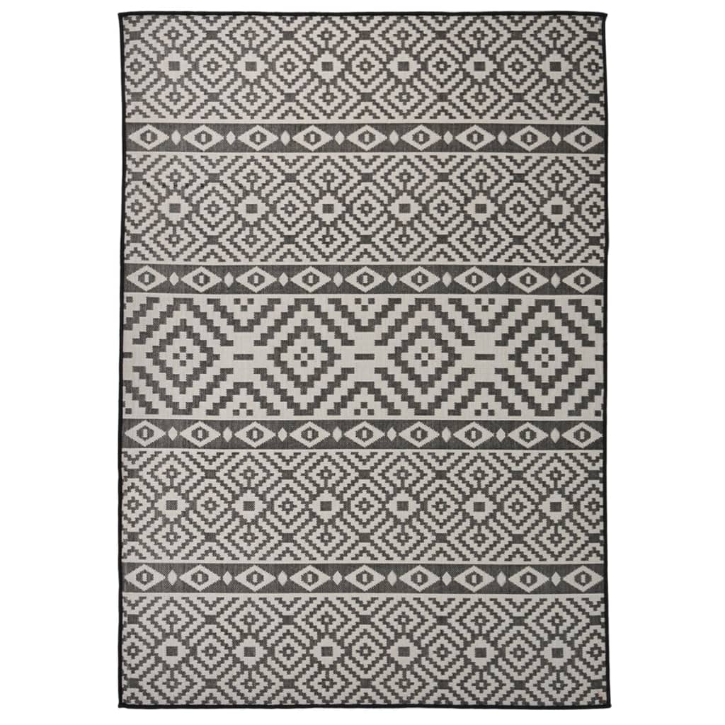Outdoor rug flat weave 140x200 cm black striped
