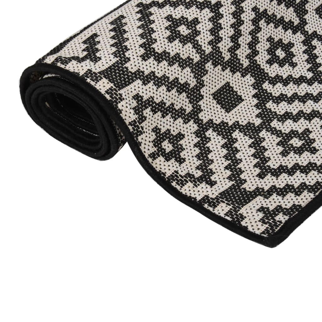 Outdoor rug flat weave 140x200 cm black striped