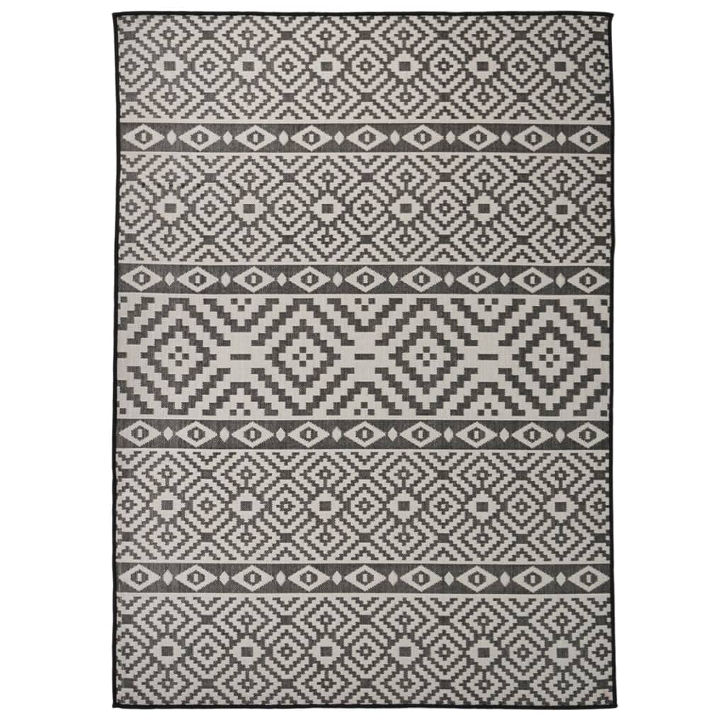 Outdoor rug flat weave 200x280 cm black striped
