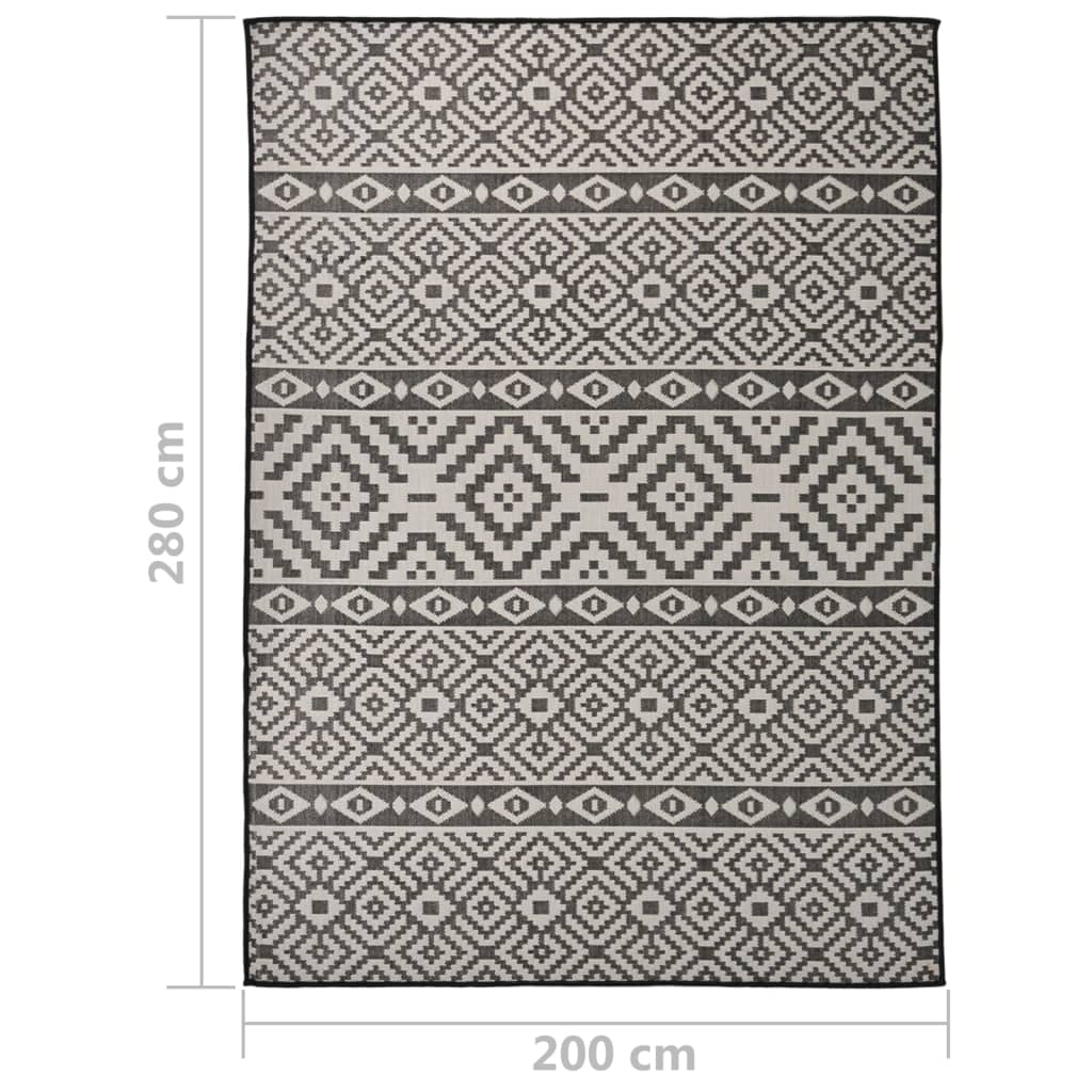 Outdoor rug flat weave 200x280 cm black striped