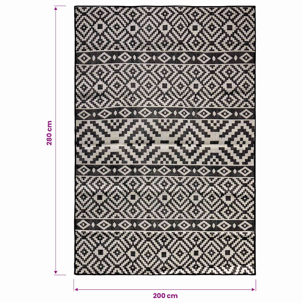 Outdoor-Teppich Flachgewebe 200x280 cm Schwarz Gestreift