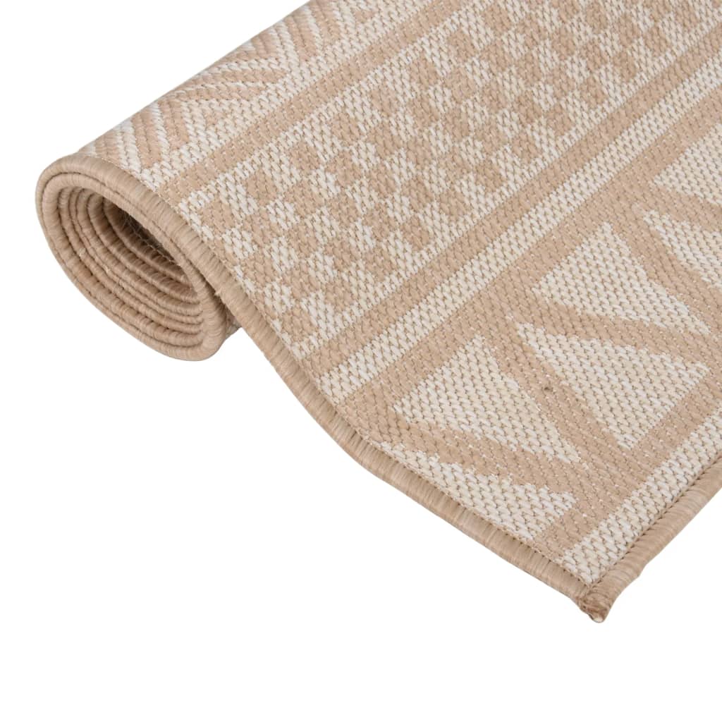 Tapis d'extérieur tissé plat 100x200 cm rayé marron