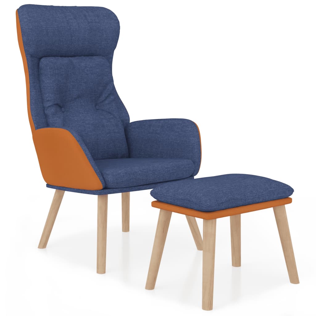 Fauteuil relax avec tabouret en similicuir bleu et tissu